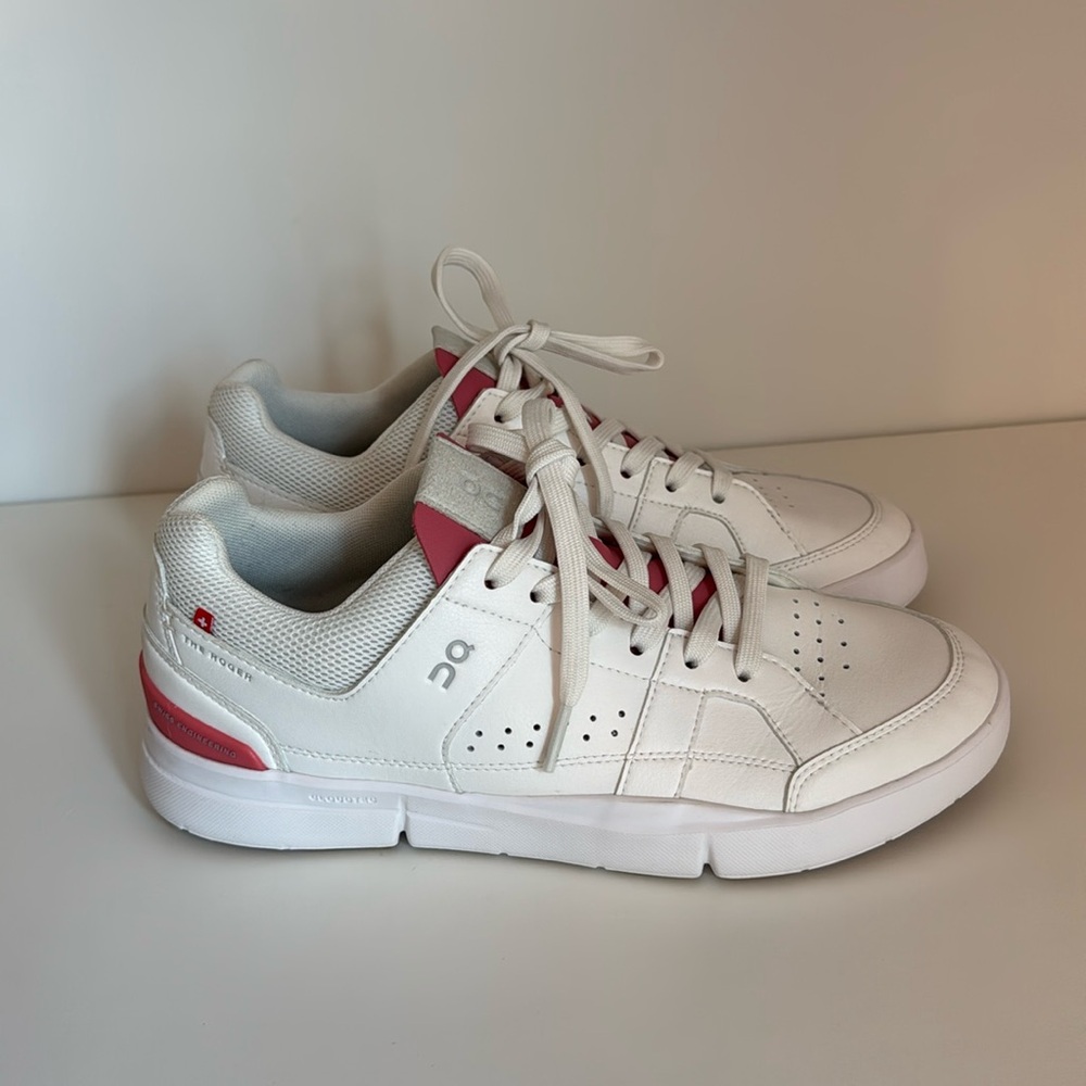 On Running White Sneakers with Pink Accents